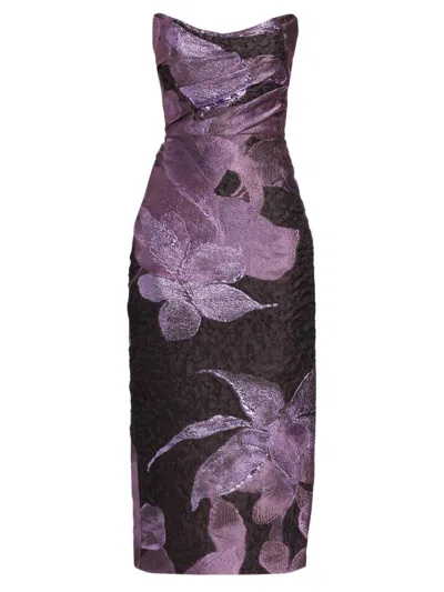 Amsale Women's Floral Strapless Cocktail Dress In Purple