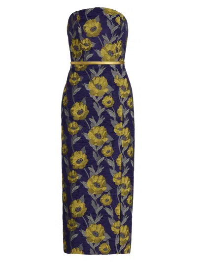 Amsale Strapless Floral Ankle-length Dress In Blue