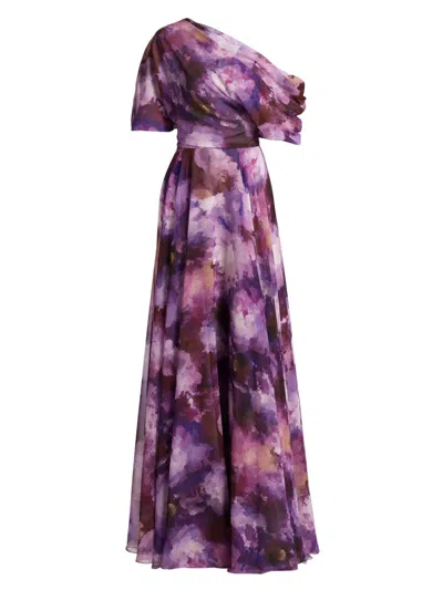 Amsale Women's Floral-print Chiffon Gown In Purple