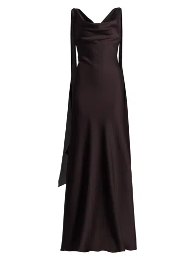 Amsale Women's Hammered Satin Draped A-line Gown In Black