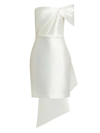Amsale Women's One-shoulder Bow Back Satin Dress In White