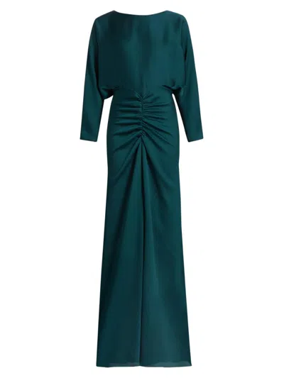 Amsale Women's Pebbled Satin Dolman Column Gown In Blue