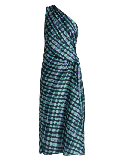 Amsale Women's Plaid One-shoulder Cocktail Dress In Blue