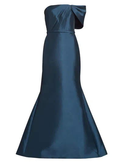 Amsale Women's Pleated Taffeta Strapless Gown In Blue