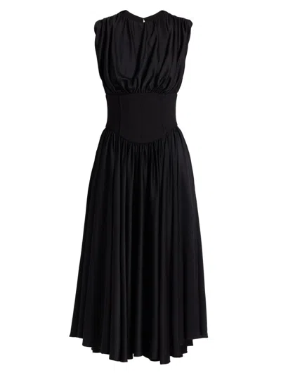 Amsale Women's Satin Basque Cocktail Dress In Black