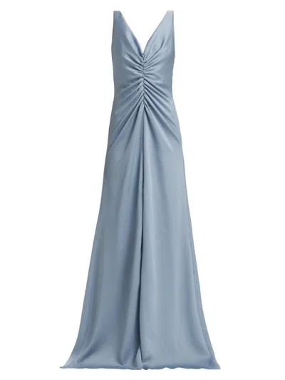 Amsale Women's Satin Cinched V-neck A-line Gown In Blue
