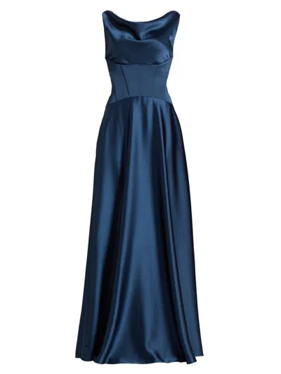 Amsale Women's Satin Cowl Neck Gown In Blue