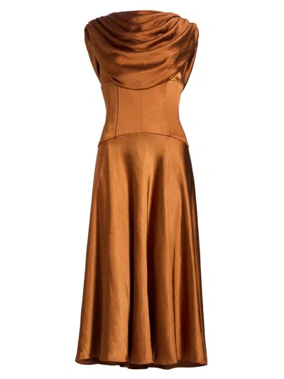 Amsale Women's Satin Cowlneck Cocktail Dress In Brown