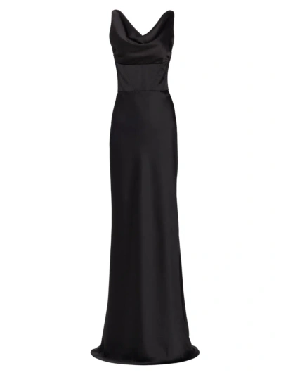 Amsale Women's Satin Cowlneck Corset Gown In Black