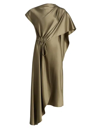 Amsale Women's Satin Draped Cocktail Dress In Olive