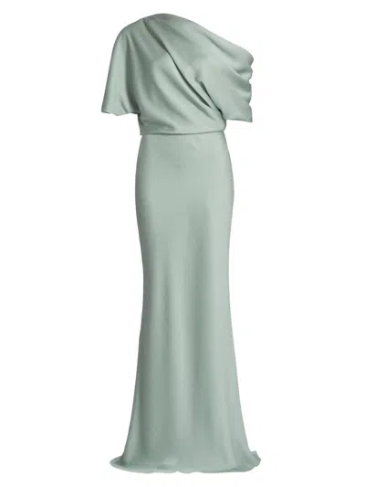Amsale Women's Satin Draped One-shoulder Column Gown In Green