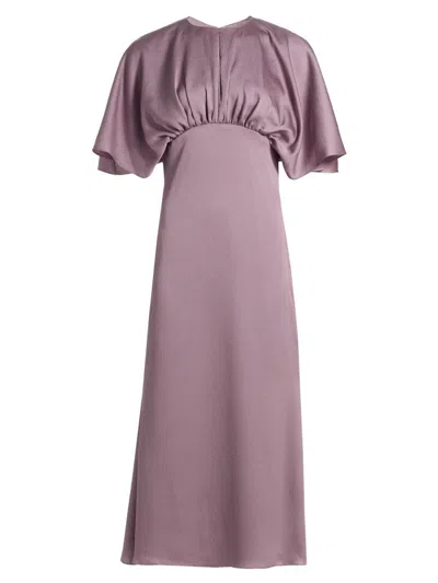 Amsale Women's Satin Flutter-sleeve Midi-dress In Purple