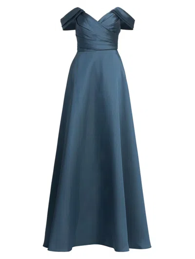 Amsale Women's Satin Off-the-shoulder Gown In Blue