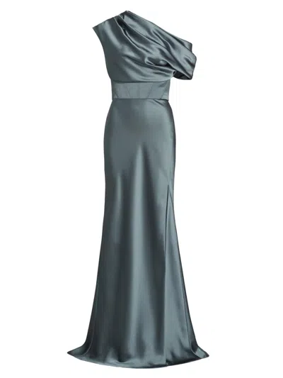 Amsale Women's Satin One-shoulder Gown In Gray