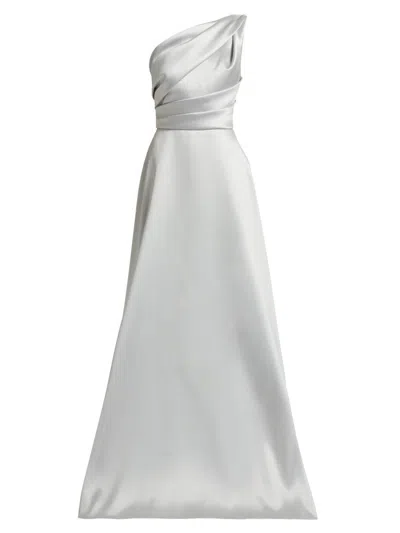 Amsale Women's Satin Pleated One-shoulder Gown In Silver