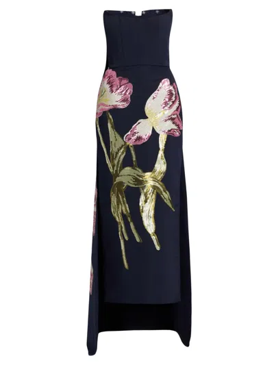 Amsale Women's Sequined Floral Strapless Gown In Blue