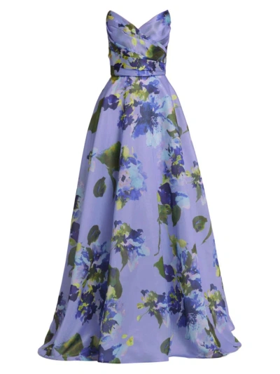 Amsale Women's Strapless Floral Ballgown In Lilac Multi