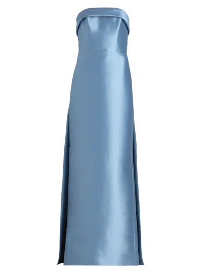 Amsale Women's Strapless Satin Embellished-train Gown In Blue