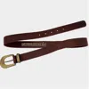 Amsterdam Heritage Adrie Skinny Leather Belt With Horseshoe Buckle And Tip In Brown In Brown