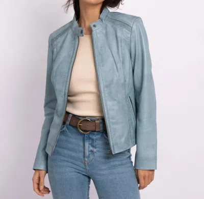 Amsterdam Heritage Carmen Classic Leather Jacket In Light Blue