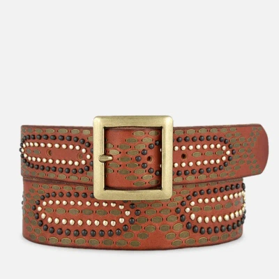 Amsterdam Heritage Daya | Studded Leather Belt With Square Buckle In Brown