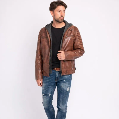 Amsterdam Heritage Jasper | Men's Leather Motorcycle Hoodie Jacket In Brown