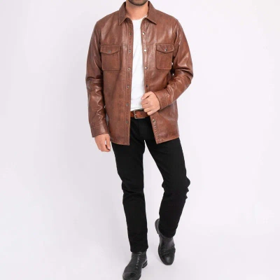 Amsterdam Heritage Krome | Men's Button-down Leather Jacket In Brown