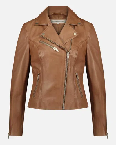 Amsterdam Heritage Phoenix Leather Moto Jacket In Cognac In Green
