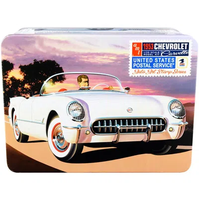 Amt 1-25 Scale 1953 Chevrolet Corvette Usps Themed Collectible Tin Skill 2 Model Kit In Multi