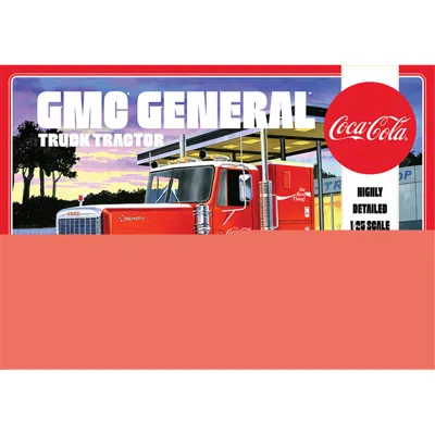 Amt Coca-cola - 1976 Gmc General Semi Tractor - Plastic Model Kit In Red