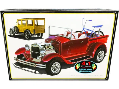 Amt 1-18 Scale Skill 2 Model Kit - 1929 Ford Woody Pickup 4-in-1 Kit - Car With Model Bike In Red