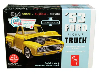 Amt Skill 2 Model Kit 1953 Ford Pickup Truck "trophy Series" 3 In 1 Kit 1/25 Scale Model By  In Yellow