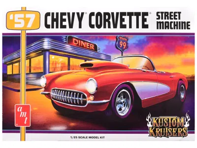 Amt Skill 2 Model Kit 1957 Chevrolet Corvette Street Machine "kustom Kruisers" Series 1/25 Scale Model B In Red