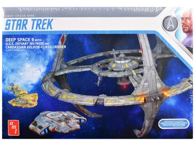 Amt Skill 2 Model Kit Deep Space 9 Space Station With Uss Defiant Nx-74205 Space Ship And Cadassian Keld In Gray