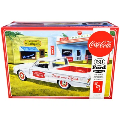 Amt Skill 3 Model 1960 Ford Ranchero With Vintage Ice Chest & Two Bottle Crates Coca-cola Kit For 1 By 2 In White