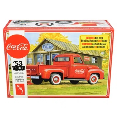 AMT SKILL 3 MODEL KIT 1953 FORD F-100 PICKUP TRUCK COCA-COLA WITH VENDING MACHINE & DOLLY 1 BY 25 SCALE 