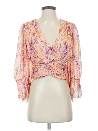 Pre-owned Amur 3/4 Sleeve Silk Top Orange Plunge Neckline Tops