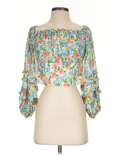 Pre-owned Amur 3/4 Sleeve Silk Top Teal Strapless Neckline Tops