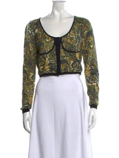 Pre-owned Amur Animal Print Scoop Neck Top In Green