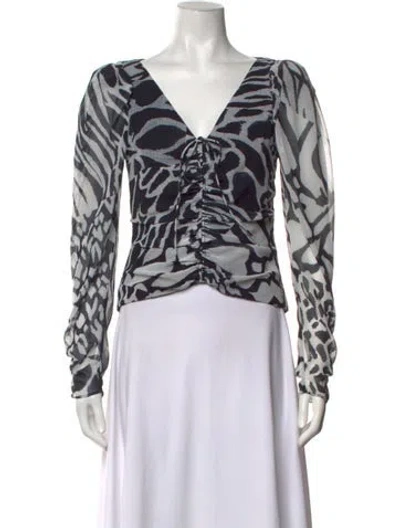 Pre-owned Amur Animal Print V-neck Top In Black