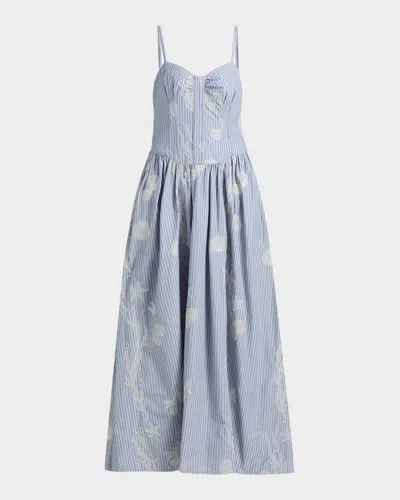 Amur Bronte Embroidered Cotton-blend Maxi Dress In Blue