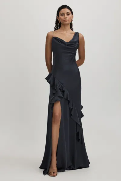 Amur Charmeuse Neck Maxi Dress In Dark Grey