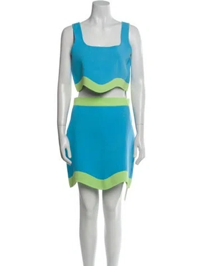 Pre-owned Amur Colorblock Pattern Embroidered Accent Skirt Set W/ Tags In Blue