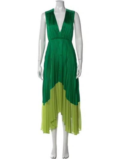 Pre-owned Amur Colorblock Pattern Long Dress In Green