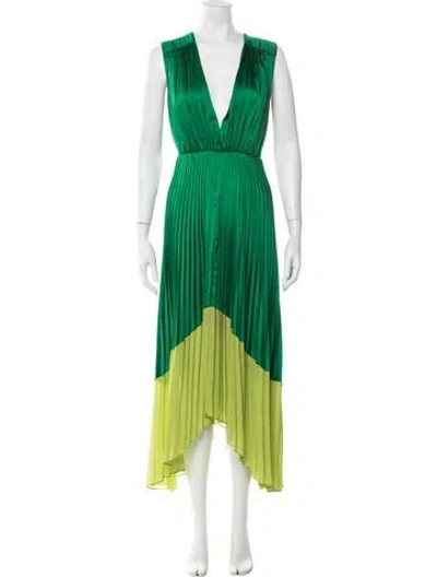 Pre-owned Amur Colorblock Pattern Long Dress In Green