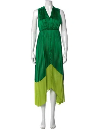 Pre-owned Amur Colorblock Pattern Midi Length Dress In Green