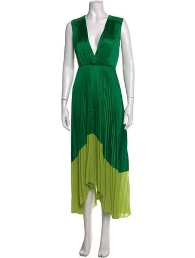 Pre-owned Amur Colorblock Pattern Midi Length Dress In Green
