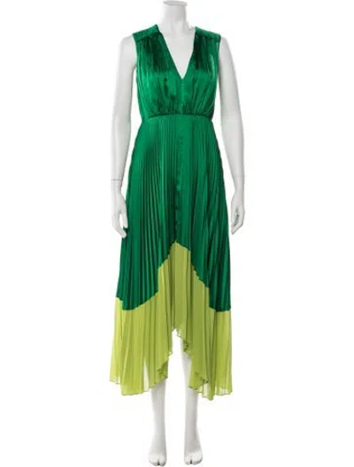 Pre-owned Amur Colorblock Pattern Midi Length Dress In Green