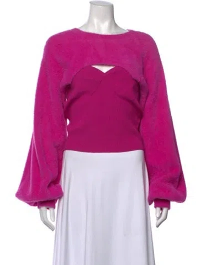 Pre-owned Amur Crew Neck Long Sleeve Crop Top In Pink