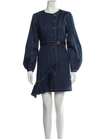 Pre-owned Amur Crew Neck Mini Dress In Blue